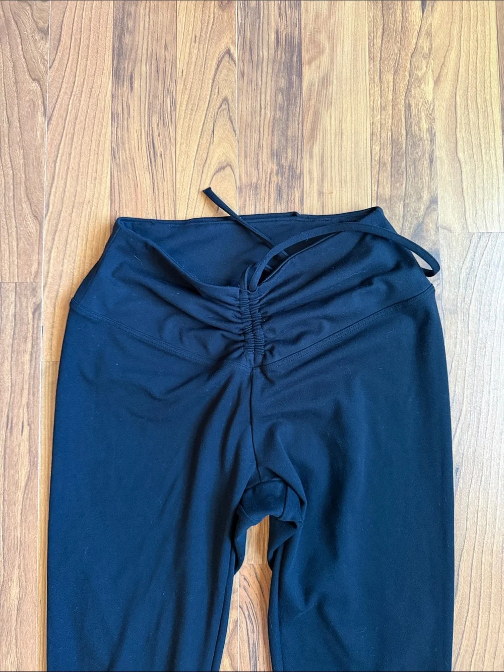 Pink Active Black Ruched Front Drawstring Leggings Size Small